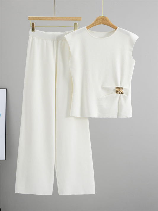 Completo Casual Pantalone Irregular Vest Knit Suit