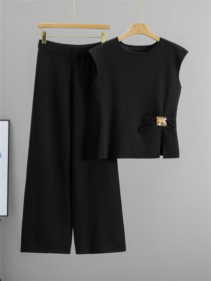 Completo Casual Pantalone Irregular Vest Knit Suit