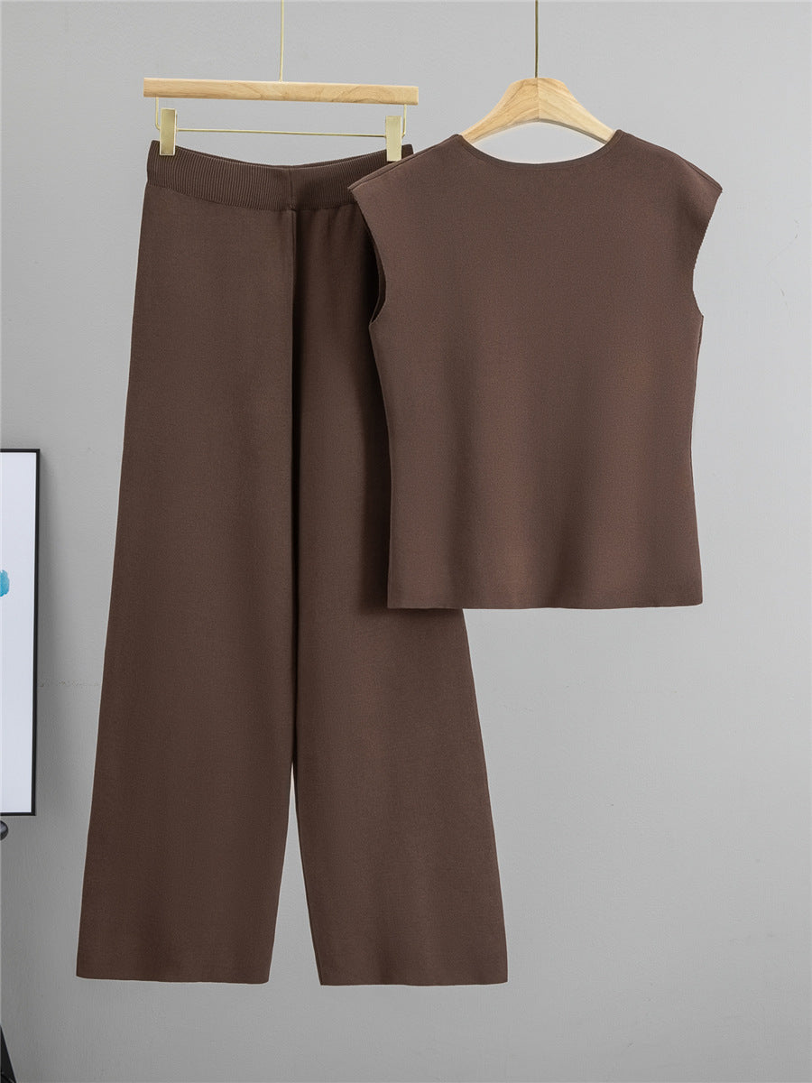 Completo Casual Pantalone Irregular Vest Knit Suit