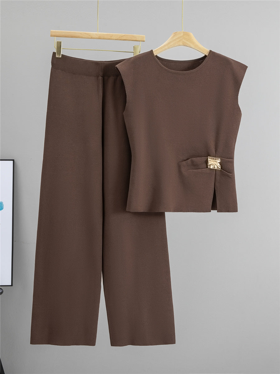 Completo Casual Pantalone Irregular Vest Knit Suit