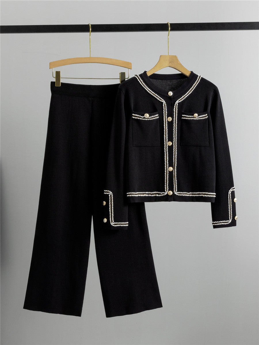Completo Casual Pantalone Striped Topstitch Knit