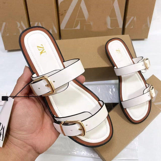 Sandalo Flat Single Strap Metal Chic