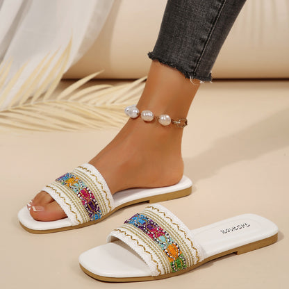 Sandalo Flat Casual Floral Weaving