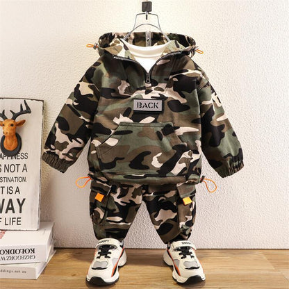 Set Coordinato in Cotone "Military-Green" con Cappuccio Integrato