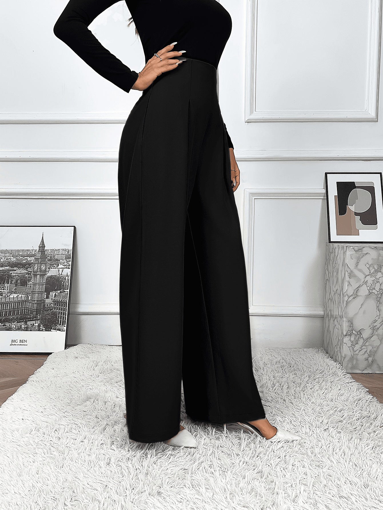 Pantaloni Wide-Leg Drapery a Vita Alta con Taglio "Elegant Commuting"