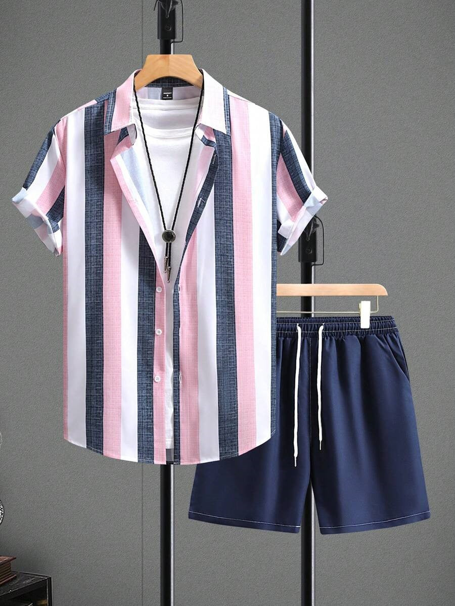 Camicia a Maniche Corte e Shorts in Tessuto Elasticizzato