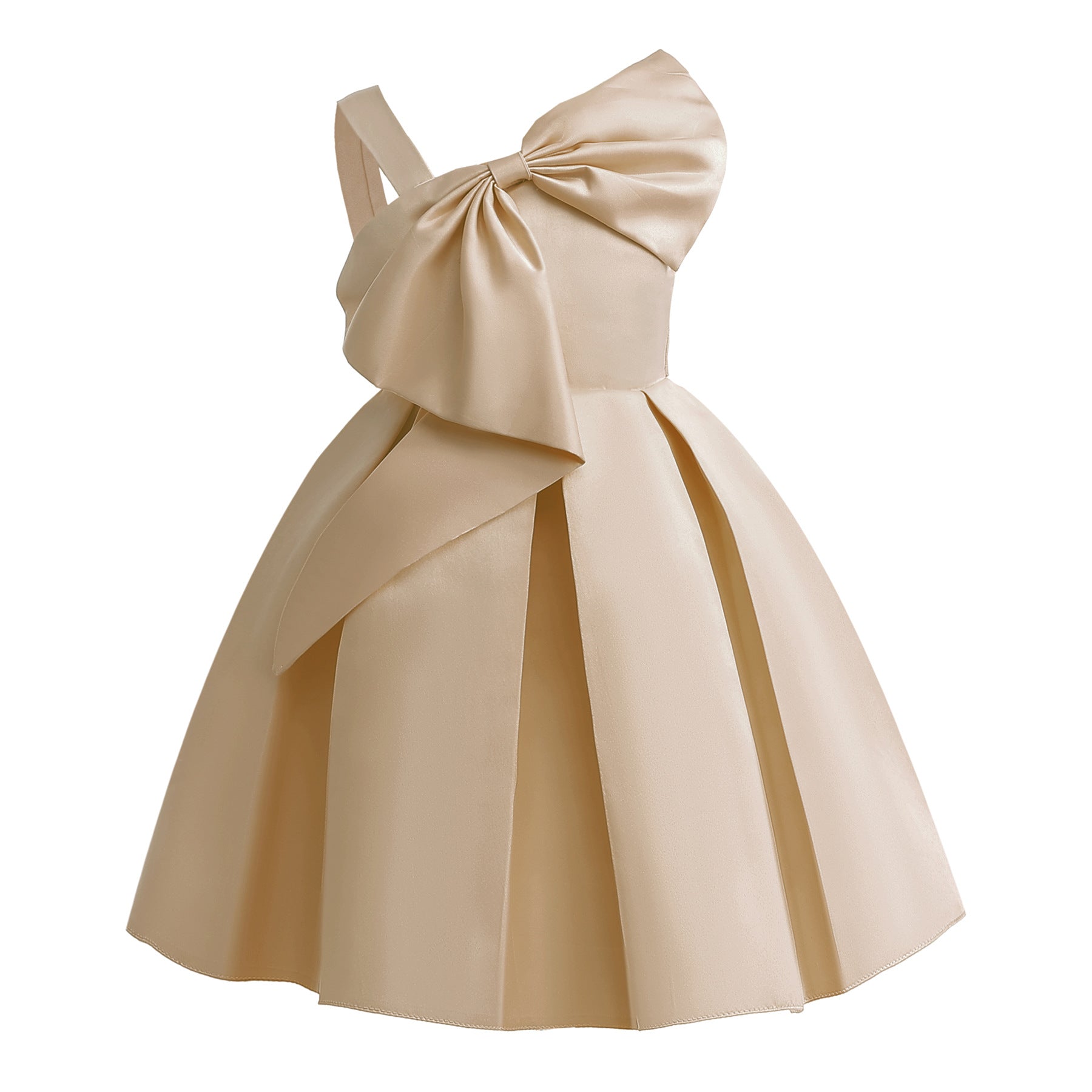 Abito Monospalla in Misto Cotone con Gonna Plissettata e Finitura Boutique