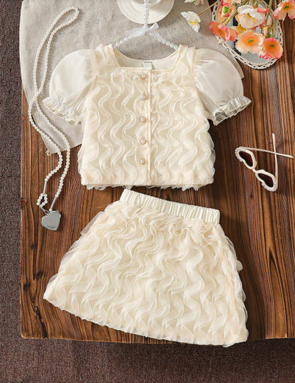 Completo Due Pezzi in Tessuto Blended con Dettagli in Mesh e Silhouette Skirt-Set