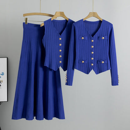 Completo Gonna Casual Pleated Knit Suit