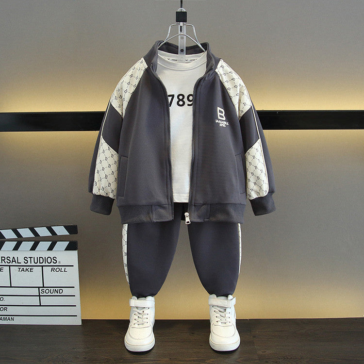 Set Due Pezzi in Cotone con Design a Pannelli e Chiusura Zipper