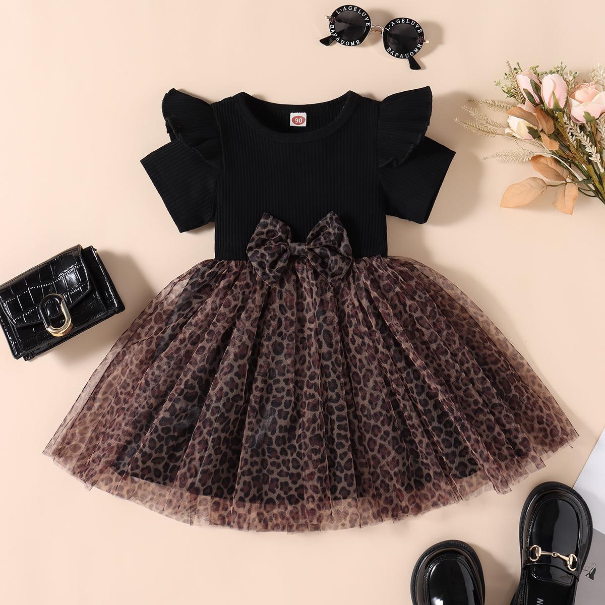 Abito Splicing-Style in Cotone Soft-Touch con Pattern Leopard e Dettagli Mesh