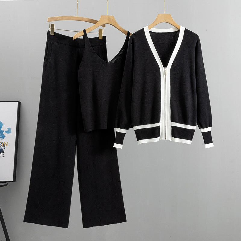 Completo Casual Pantalone Knit Striped Zip