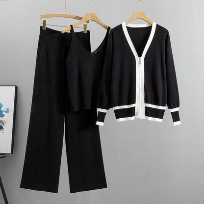 Completo Casual Pantalone Knit Striped Zip