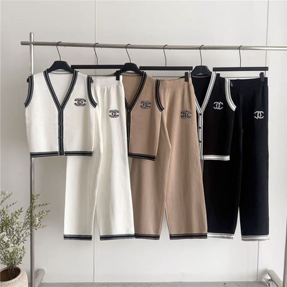 Completo Casual Pantalone Sleeveless Letter Jacquard