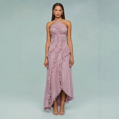 Abito Plissettato con Scollo all'Americana e Schiena Scoperta