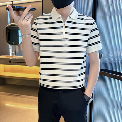 Polo "Linear Horizon" Slim Fit in Cotone Traspirante con Pattern a Righe