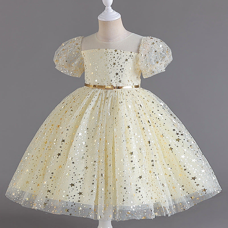 Abito Formale in Misto Cotone con Trame in Pizzo e Silhouette Plissettata