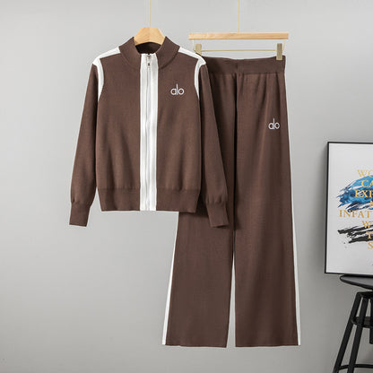 Completo Casual Pantalone Knit Contrast Zip