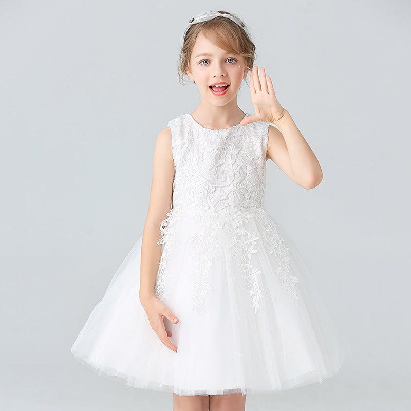 Abito da Sera in Misto Cotone con Trame in Pizzo e Mesh Plissettato