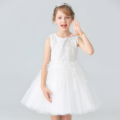 Abito da Sera in Misto Cotone con Trame in Pizzo e Mesh Plissettato