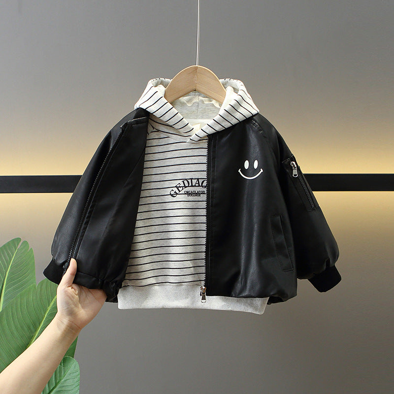 Completo in PU Leather "Solid Black & Brown" con Chiusura Zipper