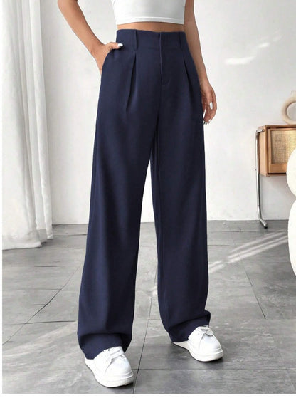 Pantaloni "Straight-Leg" ad Alta Definizione con Vita Alta e Texture Wrinkled