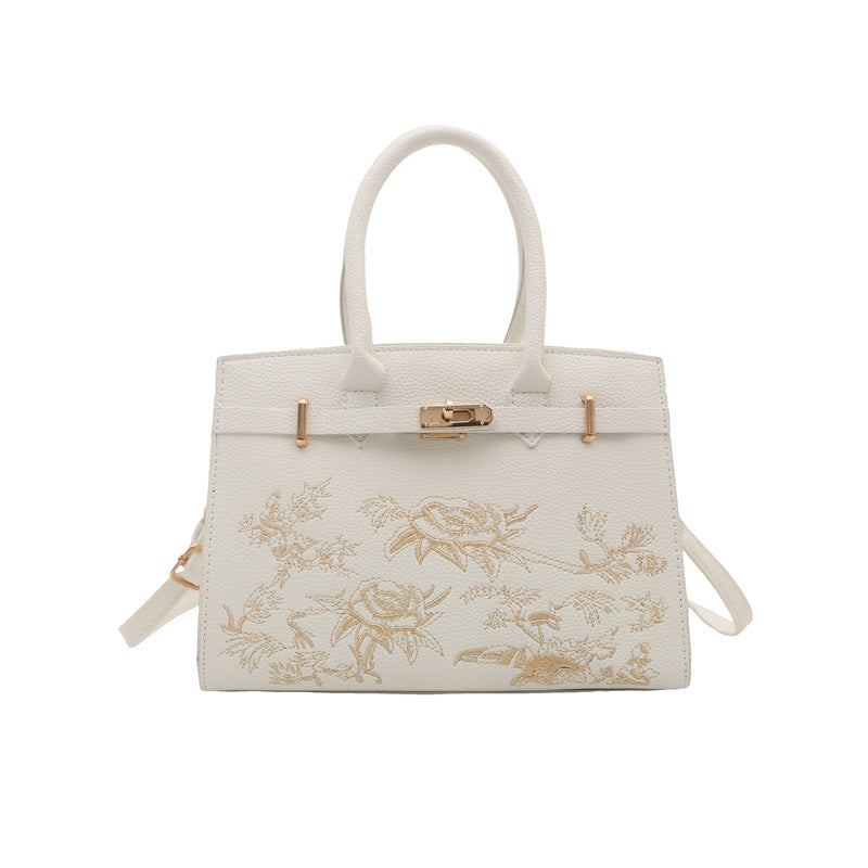 Shoulder Handbag "Literary Style" Horizontal Square con Tasca 3D e Finiture Stitching