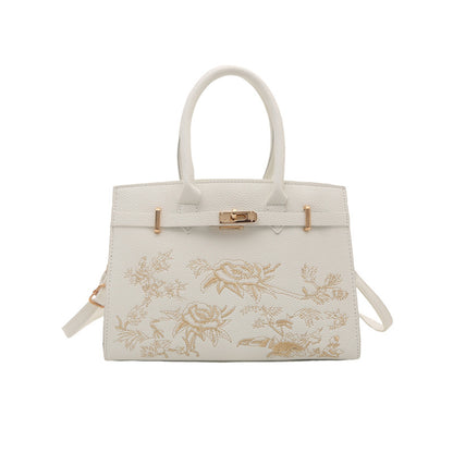 Shoulder Handbag "Literary Style" Horizontal Square con Tasca 3D e Finiture Stitching