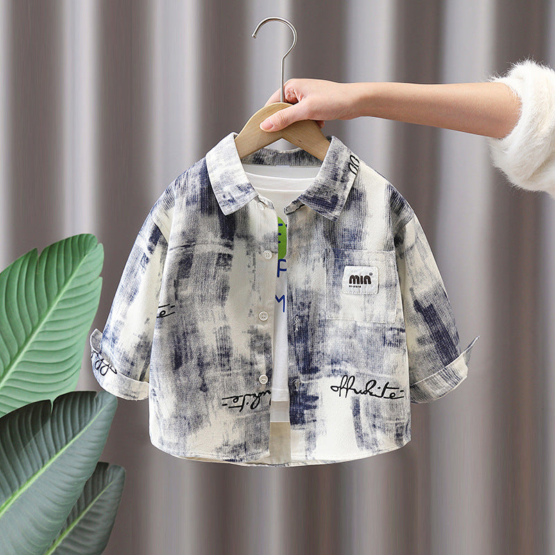 Camicia in Cotone all'85% con Taglio Lapel e Finitura Materica