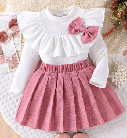 Completo Due Pezzi in Cotone con Dettaglio Bow e Silhouette Skirt-Suit