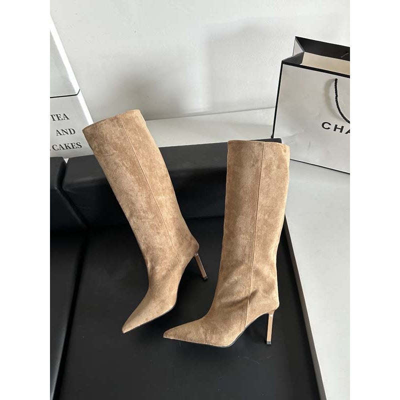 Stivali Alti in Raso Lucido con Tacco a Spillo – Eleganza "High Tube" Chic