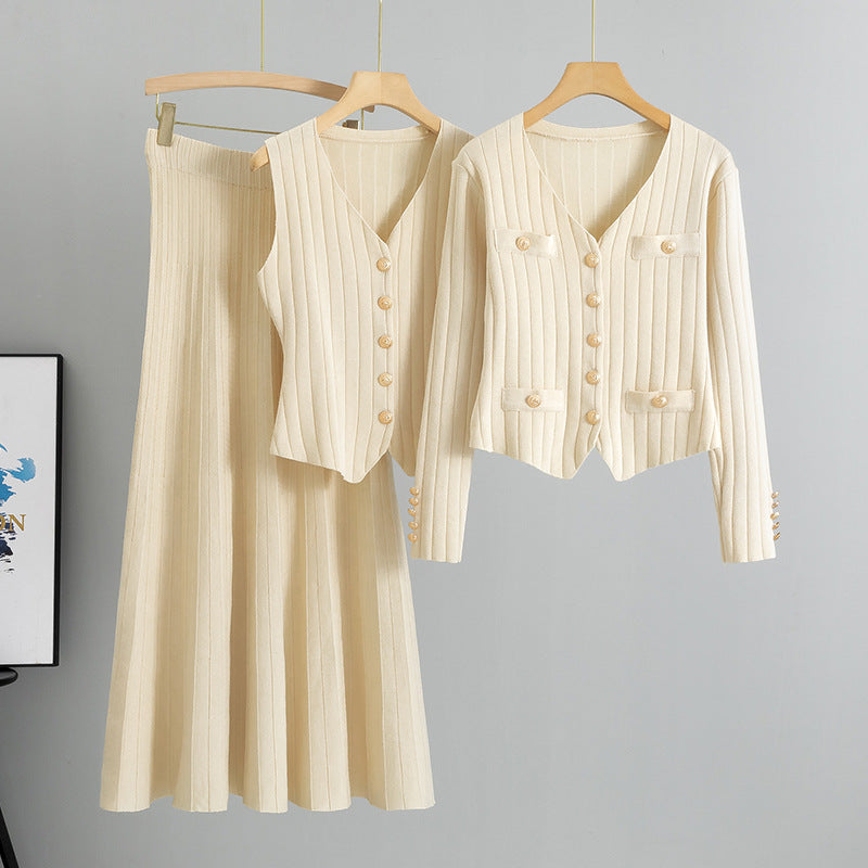 Completo Gonna Casual Pleated Knit Suit