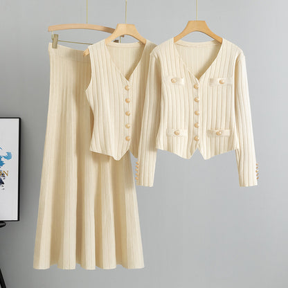 Completo Gonna Casual Pleated Knit Suit