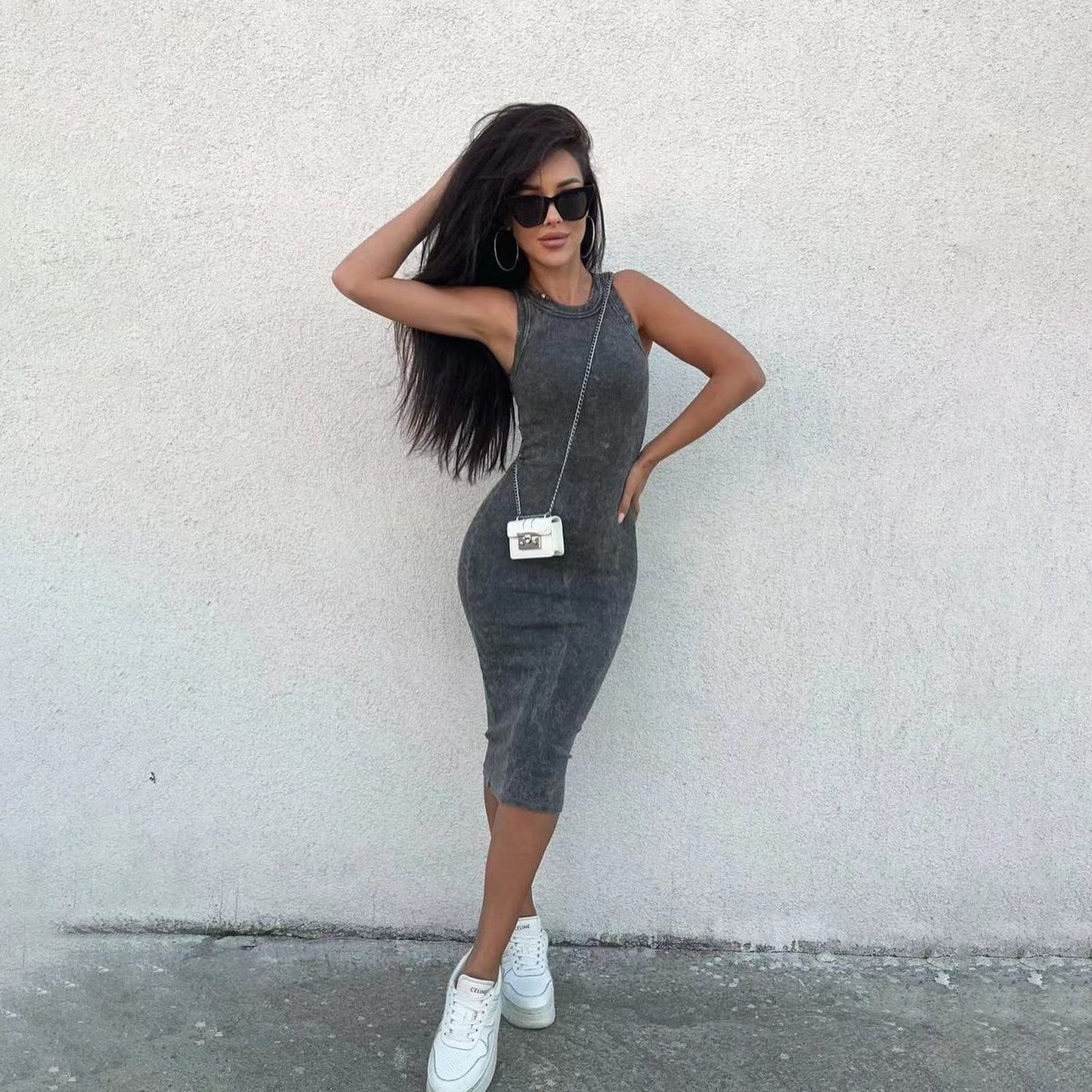 Abito Midi Ribbed "Street Fashionista" a Vita Alta