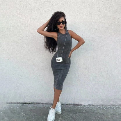 Abito Midi Ribbed "Street Fashionista" a Vita Alta