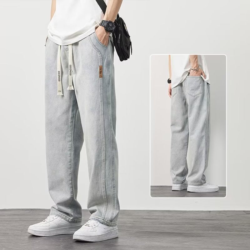 Jeans a Gamba Larga con Coulisse e Finitura Vintage "Old-Effect"