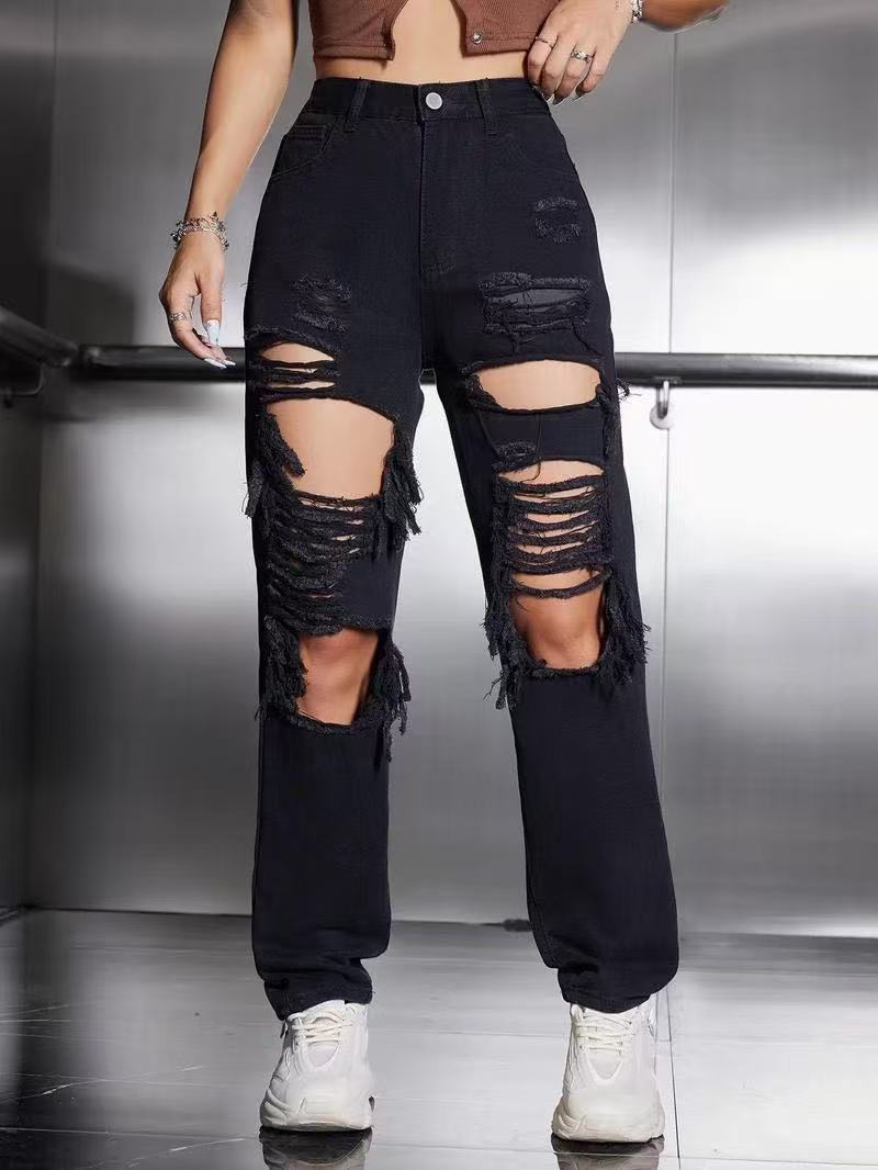 Jeans Loose Fit con Dettagli "Hole" e Lavaggio Sand-Washing