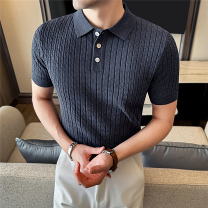 Polo "Aura Texture" Slim Fit in Mix Cotone e Fibra Acrilica Traspirante