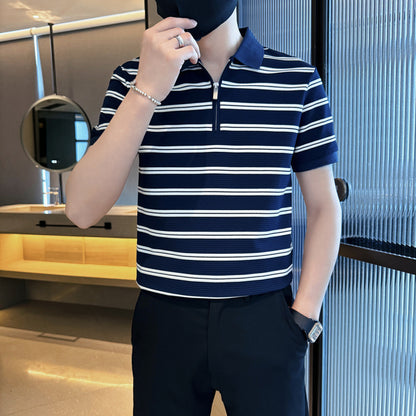 Polo "Linear Horizon" Slim Fit in Cotone Traspirante con Pattern a Righe