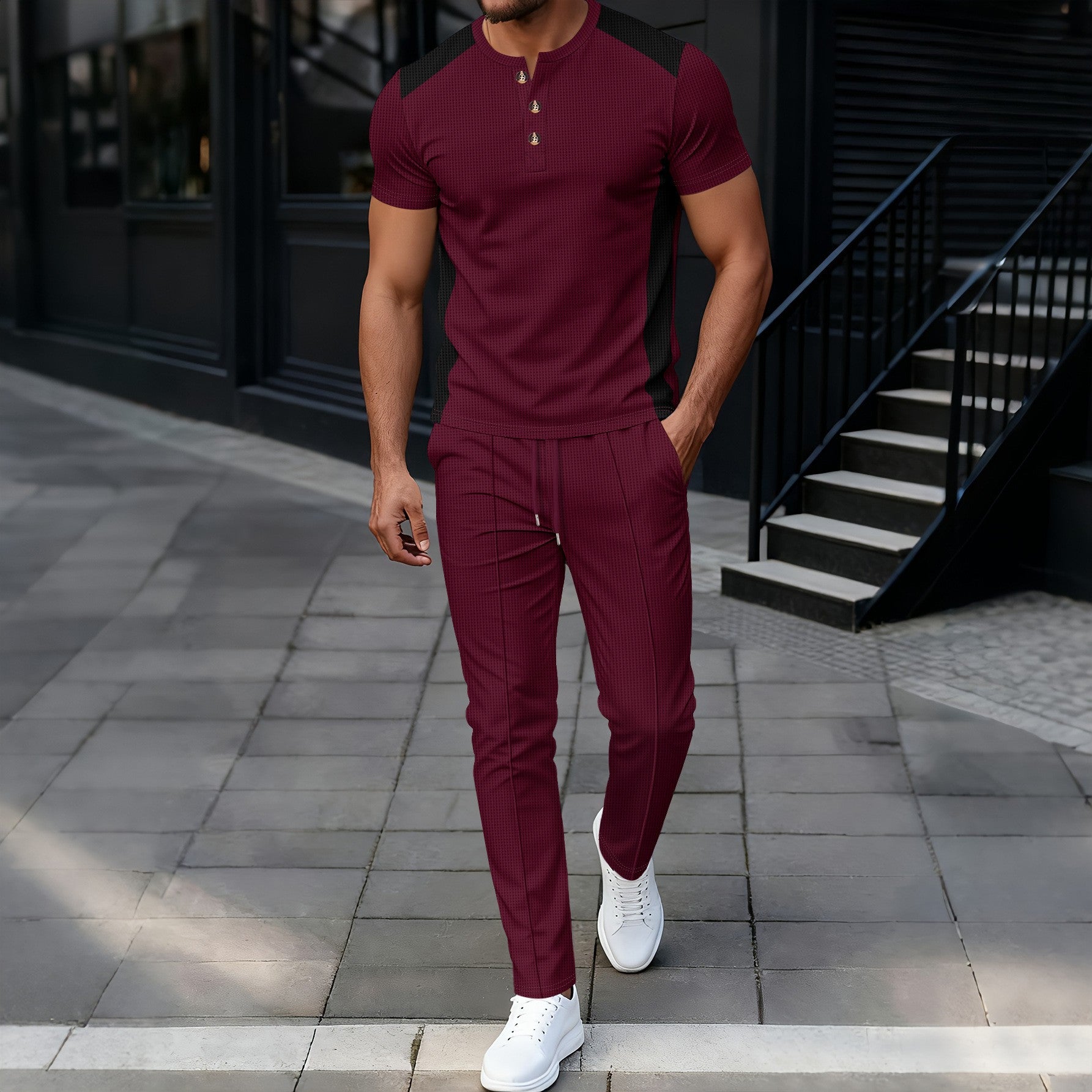 Completo Henry Shirt & Pantaloni in Heavy Waffle-Knit