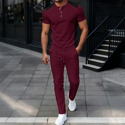 Completo Henry Shirt & Pantaloni in Heavy Waffle-Knit
