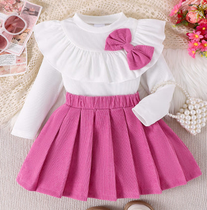 Completo Due Pezzi in Cotone con Dettaglio Bow e Silhouette Skirt-Suit