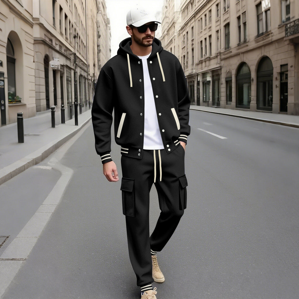 Tuta Urban Baseball con Felpa Cardigan e Pantaloni Strutturati