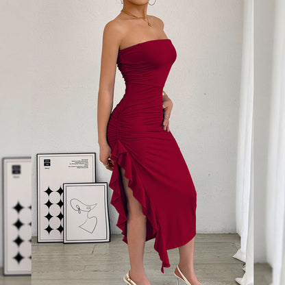 Abito Tube Top con Spacco Laterale e Taglio Hip-Hugging