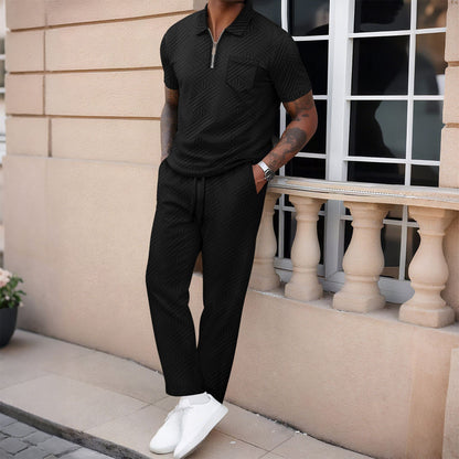 Set Coordinato con T-shirt Half-Zip e Pantaloni Tecnici Strutturati
