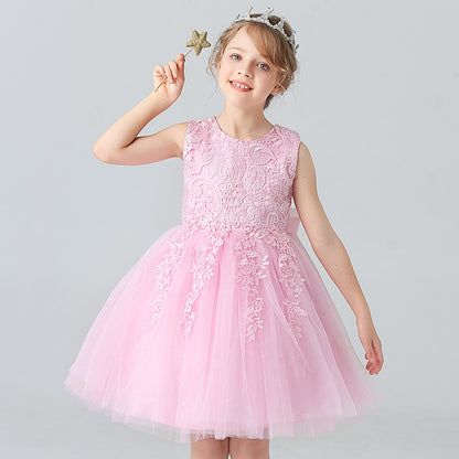 Abito da Sera in Misto Cotone con Trame in Pizzo e Mesh Plissettato