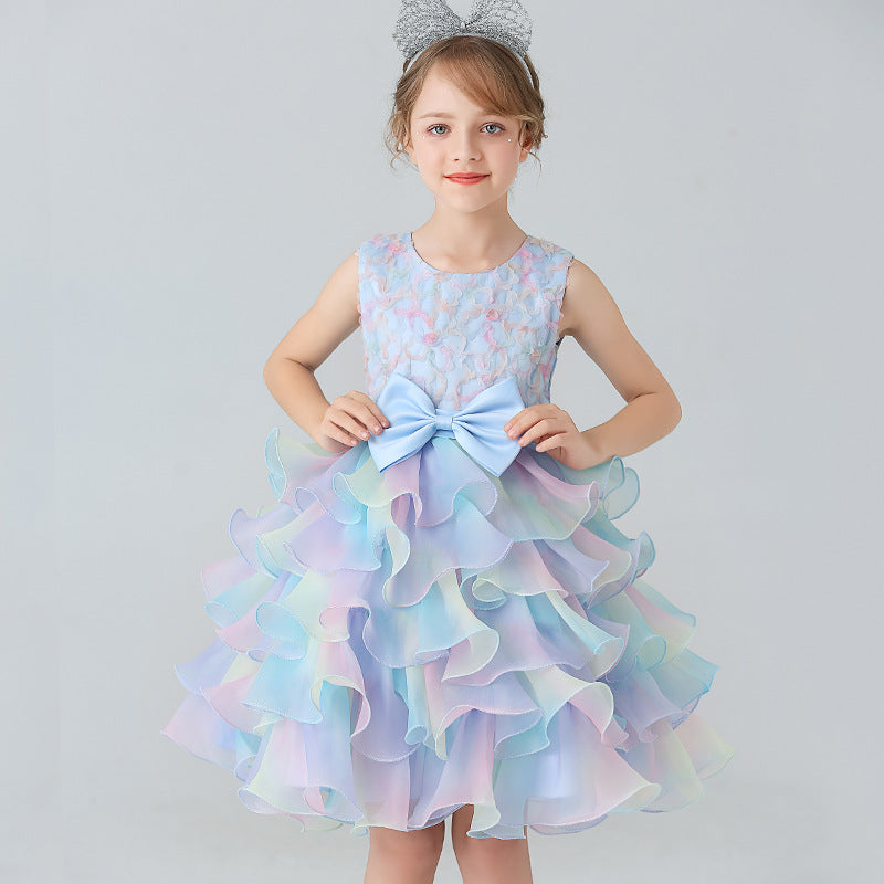 Abito da Sera in Misto Cotone con Dettagli in Pizzo, Fiocco e Texture Plissettata