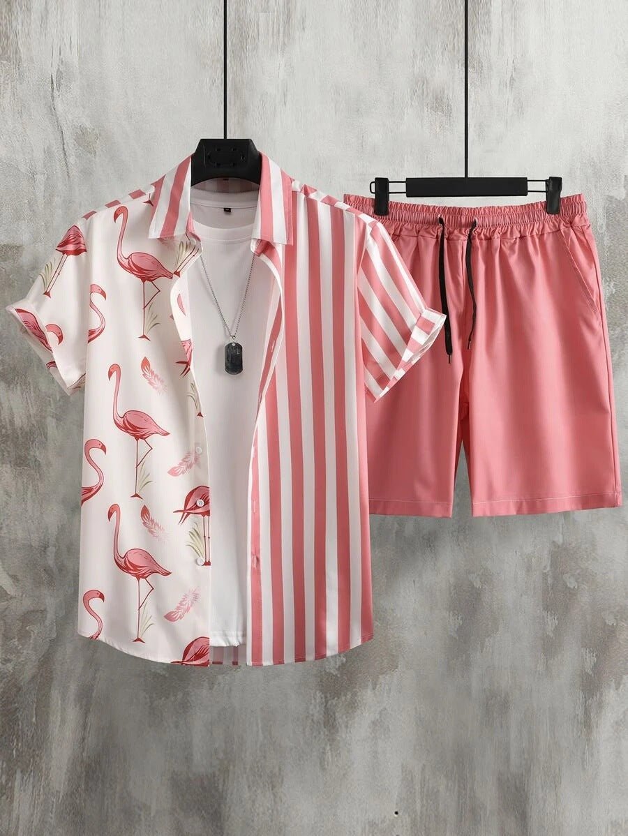 Camicia a Maniche Corte e Shorts in Tessuto Elasticizzato