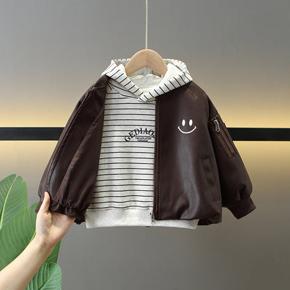 Completo in PU Leather "Solid Black & Brown" con Chiusura Zipper