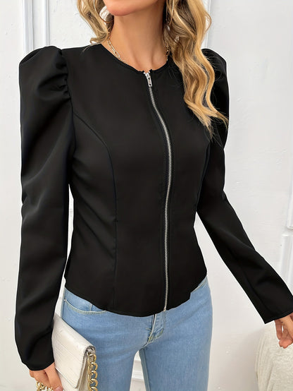 Short Coat in Lana Tecnica con Taglio Loose e Finitura Zipper